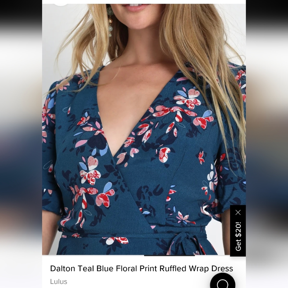 Lulus teal blue floral wrap dress - Picture 8 of 14